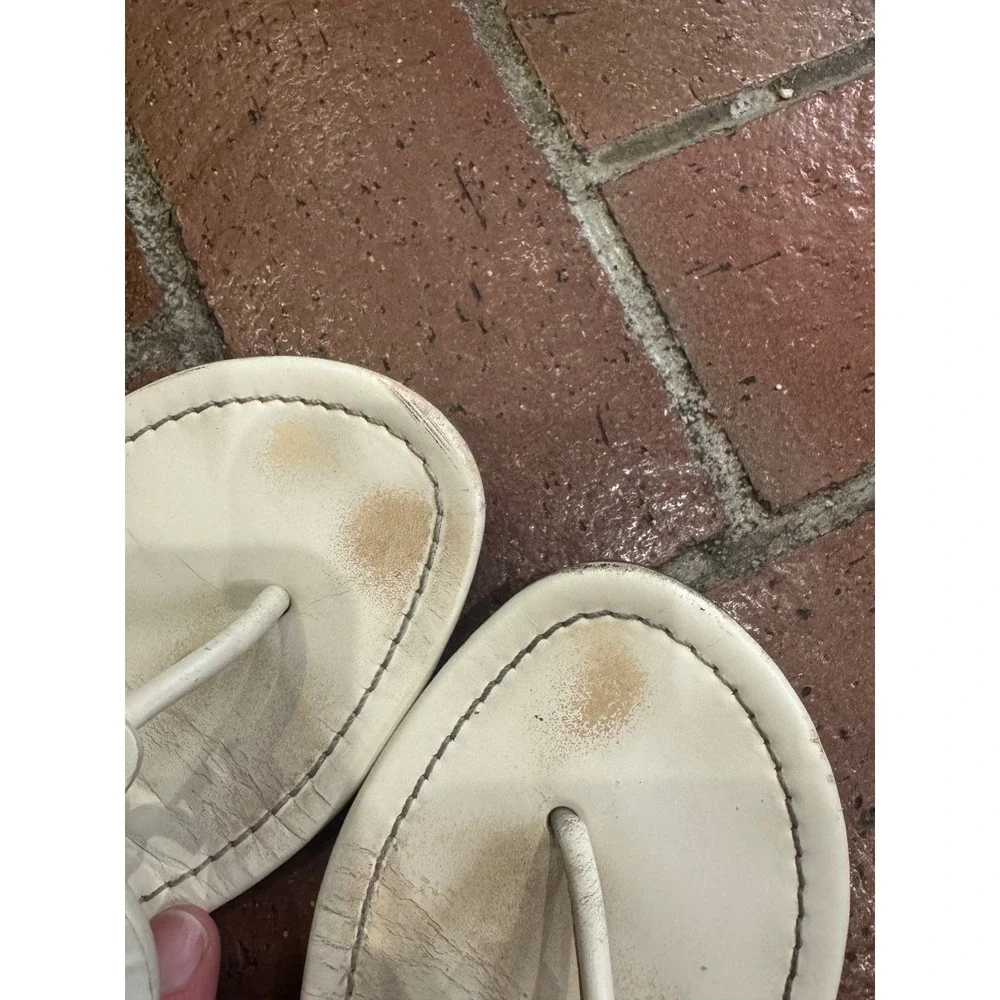 Tory Burch Miller White Leather‎ Logo Thong Sandals 5930 K19 10M